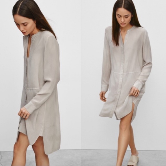 Wilfred (Aritzia) Bossut Shirt Dress โข 100% Silk โข Size XS - Gray - Picture 2 of 16